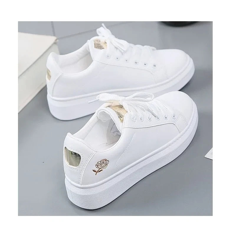 Embroidered Lace-Up Casual Sneakers