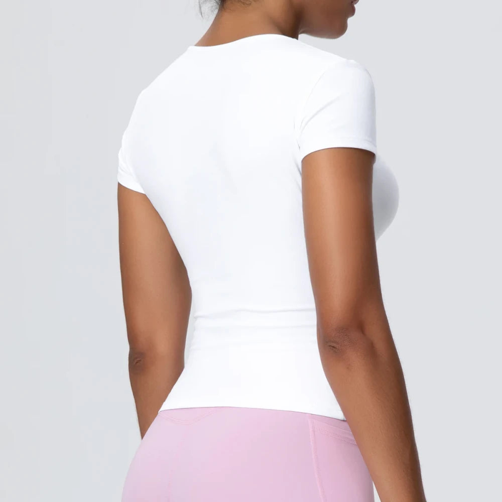 Solid-Color Slim-Fit Yoga T-Shirt