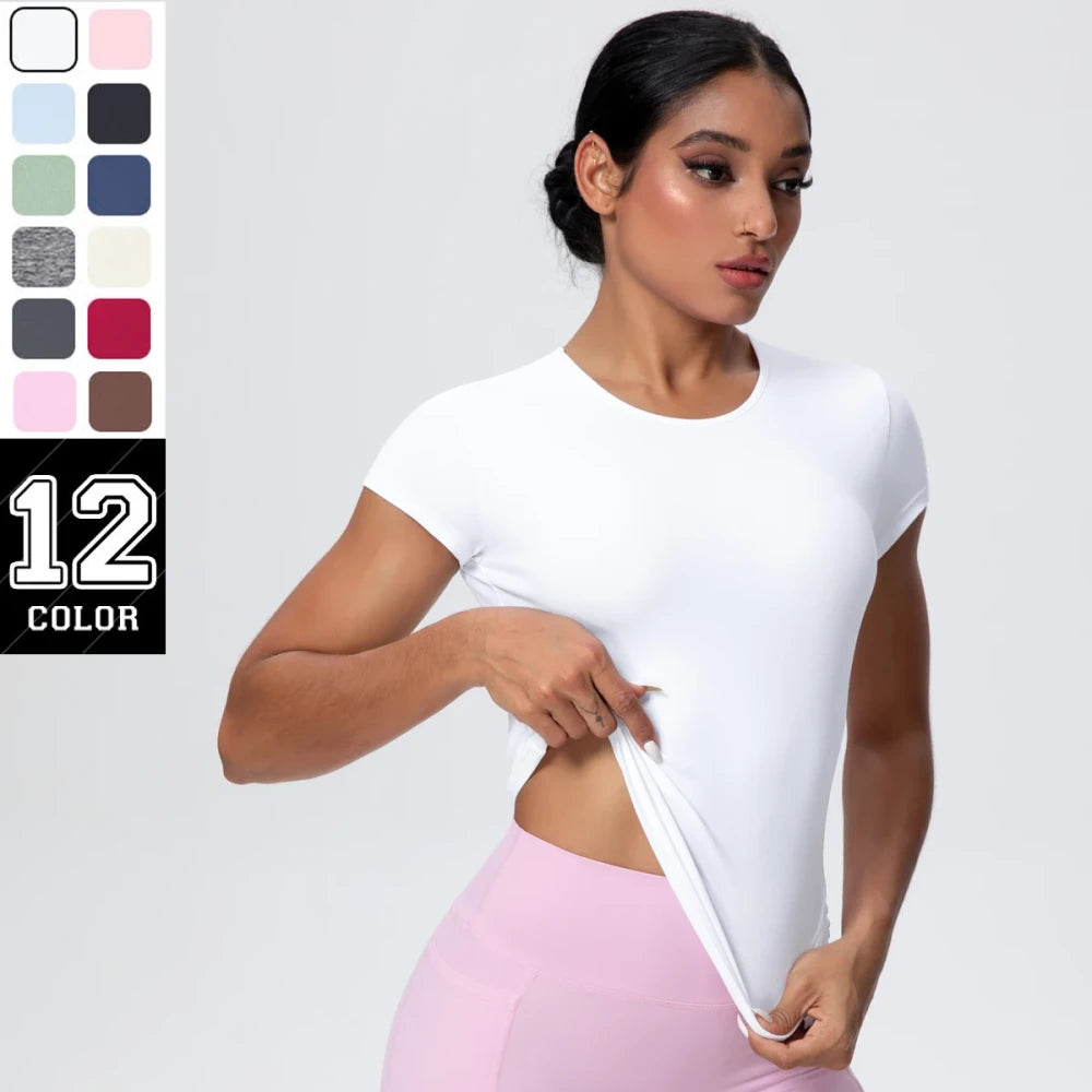 Solid-Color Slim-Fit Yoga T-Shirt