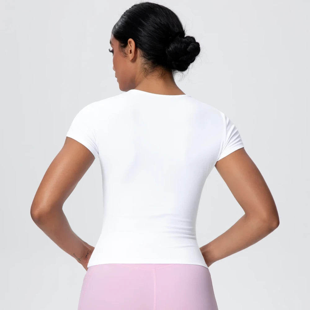 Solid-Color Slim-Fit Yoga T-Shirt