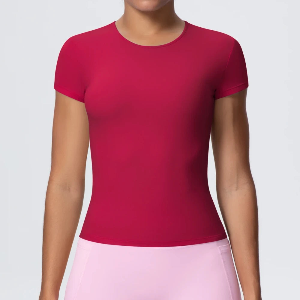 Solid-Color Slim-Fit Yoga T-Shirt