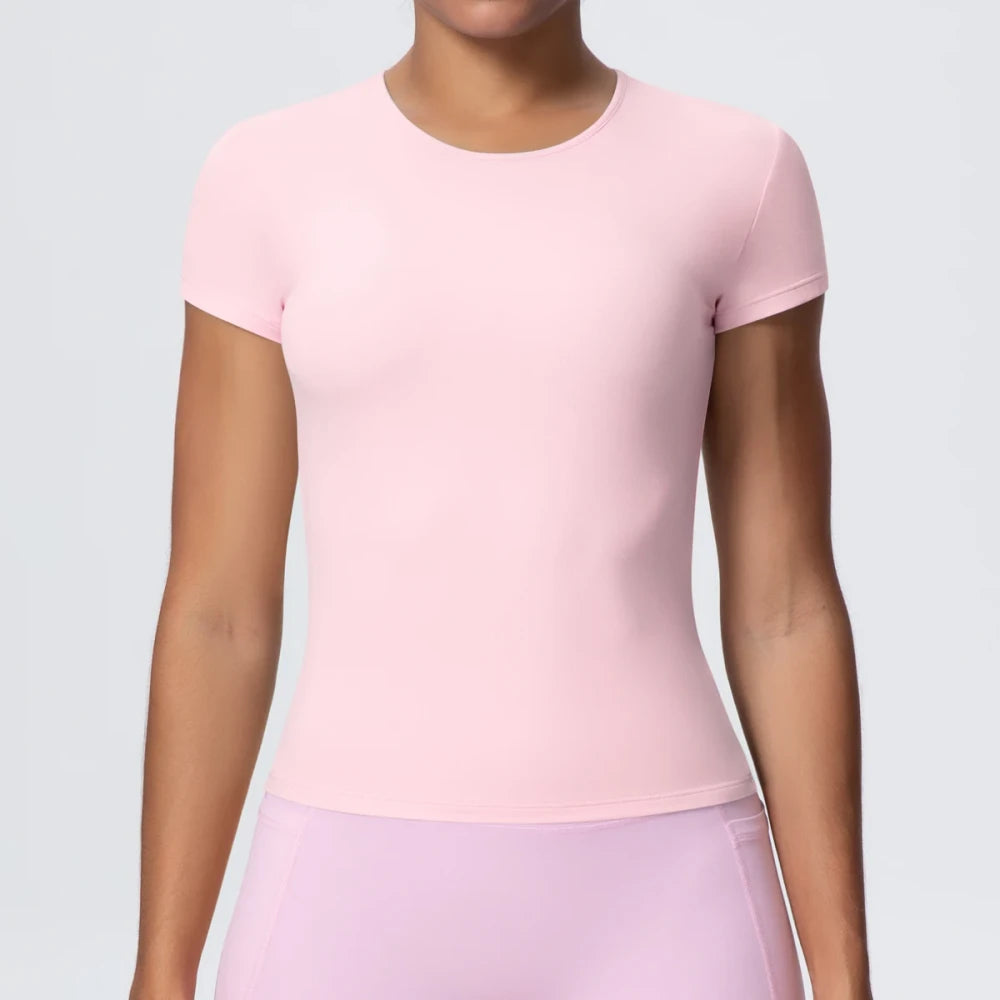 Solid-Color Slim-Fit Yoga T-Shirt