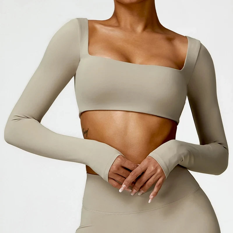 Square-Neck Long-Sleeve Yoga Crop Top