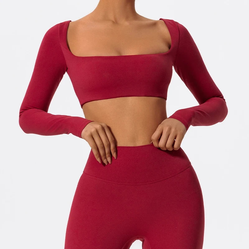 Square-Neck Long-Sleeve Yoga Crop Top