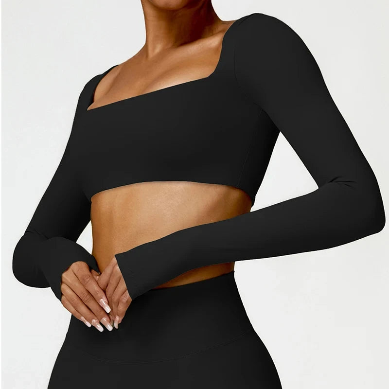 Square-Neck Long-Sleeve Yoga Crop Top