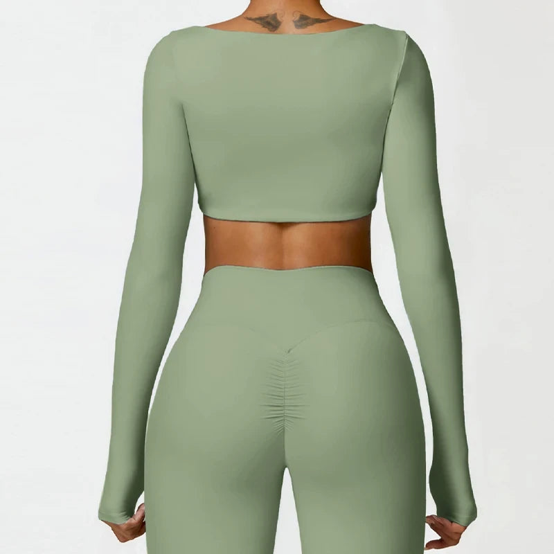 Square-Neck Long-Sleeve Yoga Crop Top