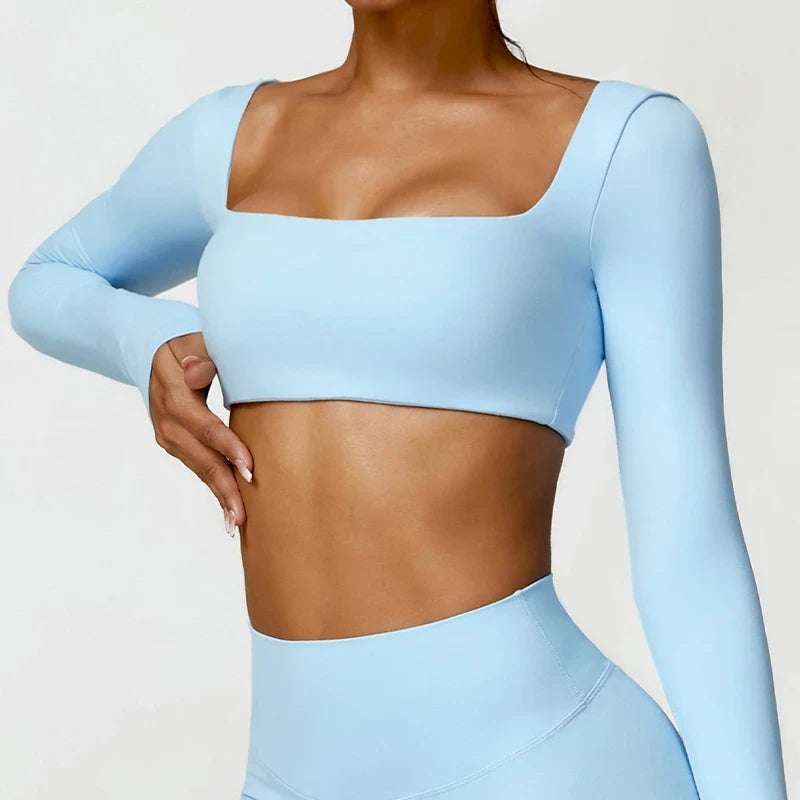 Square-Neck Long-Sleeve Yoga Crop Top