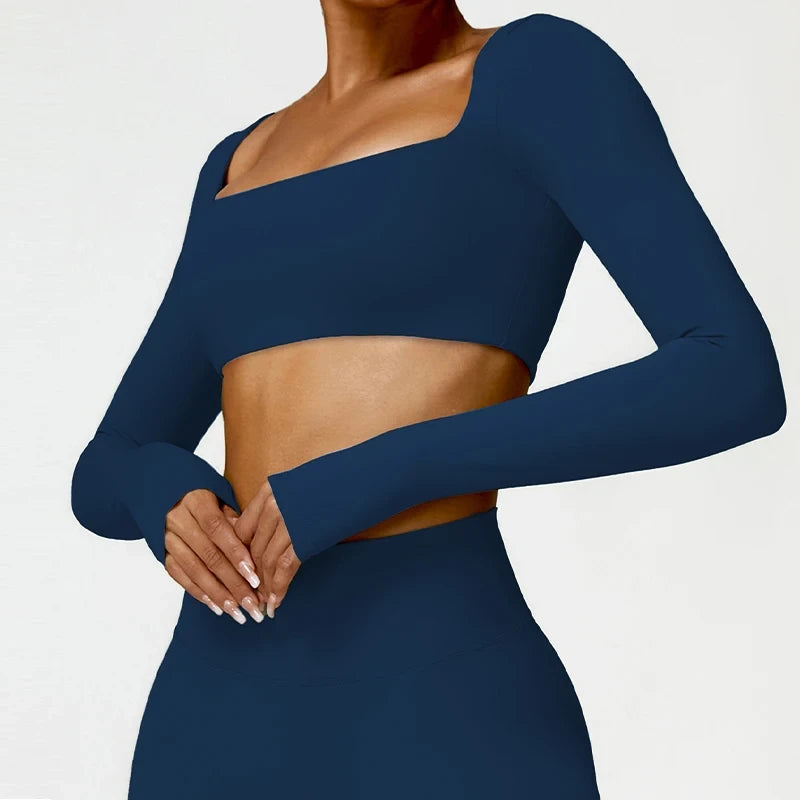 Square-Neck Long-Sleeve Yoga Crop Top