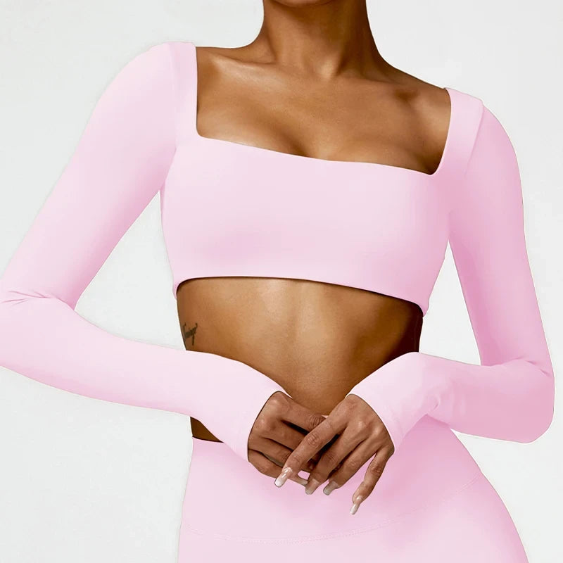 Square-Neck Long-Sleeve Yoga Crop Top